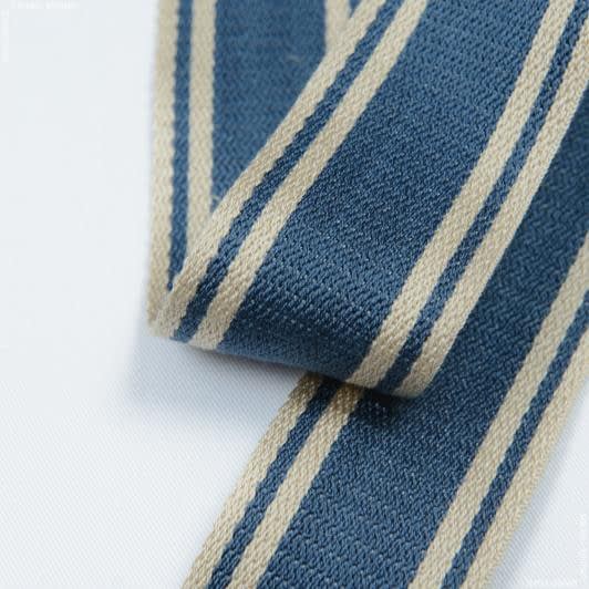 Ткани фурнитура для декоративных изделий - Тесьма двухлицевая полоса Раяс синий, св.беж 48мм (25м)