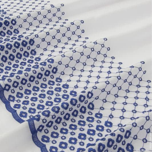 Тканини для декоративних подушок - Батист-блиск купон вишивка синім на білому