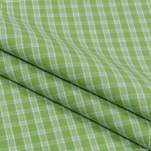 Ткани для рукоделия - Декоративная ткань Рустикана клеточка цвет зеленое яблоко