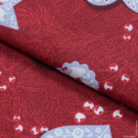 Ткани для пэчворка - Новогодняя ткань лонета Игрушки сердца, фон красный