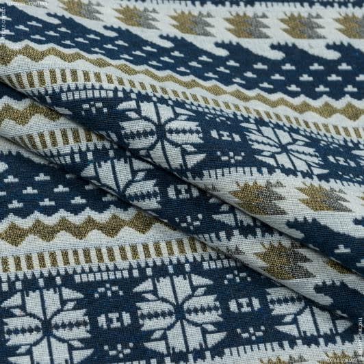 Тканини портьєрні тканини - Гобелен Орнамент-95 т.синій,сіро-жовтий,молочний