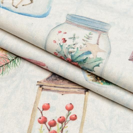 Ткани для декоративных подушек - Декоративная новогодняя ткань ГИРЕК/GUIREC фонари , фон молочный (Recycle)