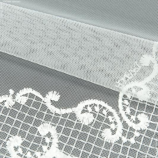 Тканини для драпірування стін і стель - Тюль сітка вишивка Соломія колір молочний крем з фестоном