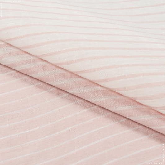 Тканини льон - Льон купон 98см смужка біла/рожева