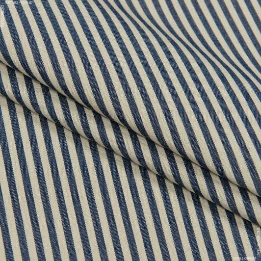 Ткани портьерные ткани - Дралон полоса мелкая /MARIO цвет крем, темно синяя