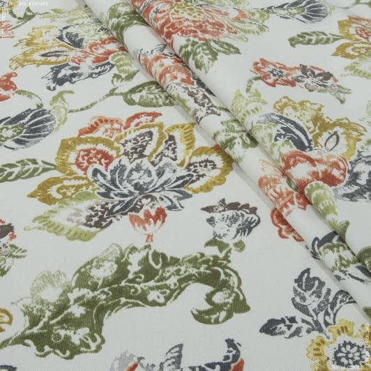 Тканини етно тканини - Декоративна тканина панама Індія квіти помаранчеві, карамель