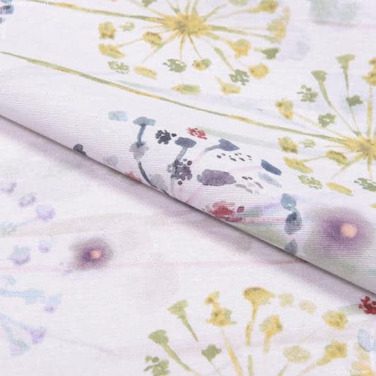 Тканини портьєрні тканини - Декоративна тканина лонета Кульбаба лавандові фон сіро-білий