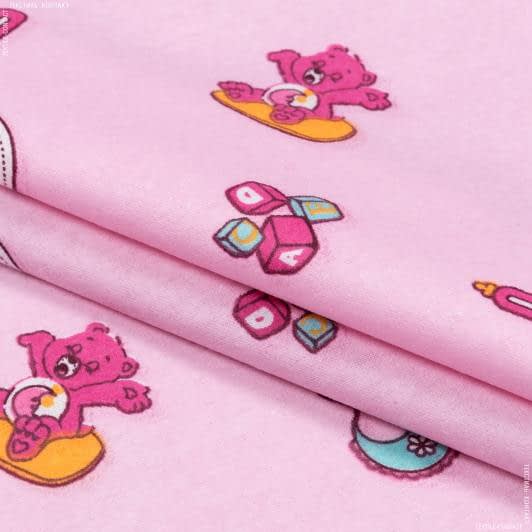 Ткани для сорочек и пижам - Фланель детская ведмежата розовый