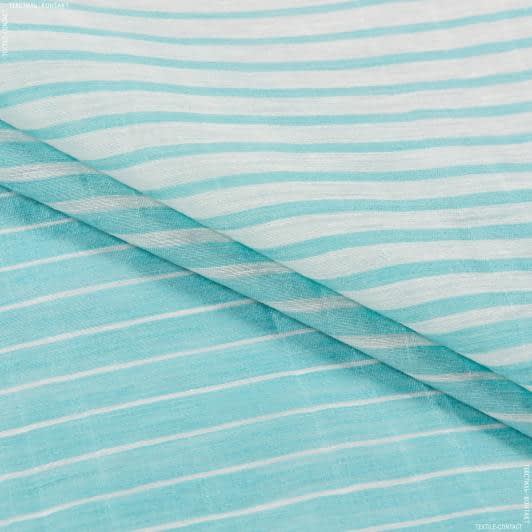 Ткани для блузок - Лен купон 97см бело-бирюзовый