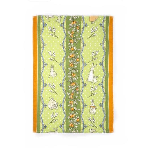 Ткани текстиль для кухни - Полотенце вафельное пасхальные зайцы 45х60 зеленый