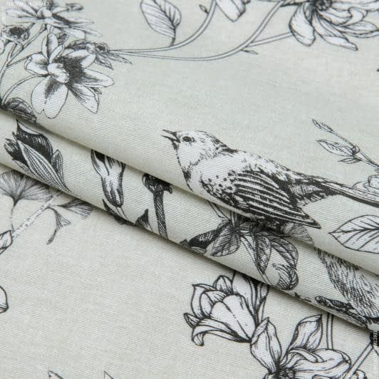 Тканини бавовняні сумішеві - Декоративна тканина лонета Пташиний рай св.фісташка