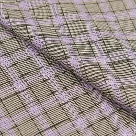 Тканини для костюмів - Костюмна STAM у клітинку оливковий/рожевий