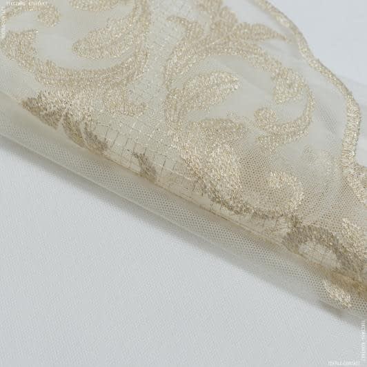Ткани гардинные ткани - Тюль вышивка Анна  молочный люрекс золото с фестоном