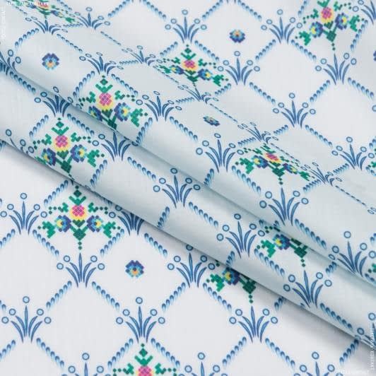 Тканини для суконь - Батист Сapperoj принт орнамент квіти білий/синій/зелений