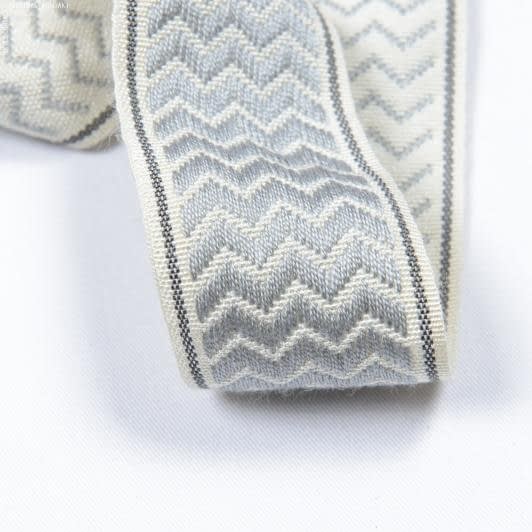 Тканини фурнітура для декора - Тасьма Трейп зиг-заг сірий фон крем 50 мм