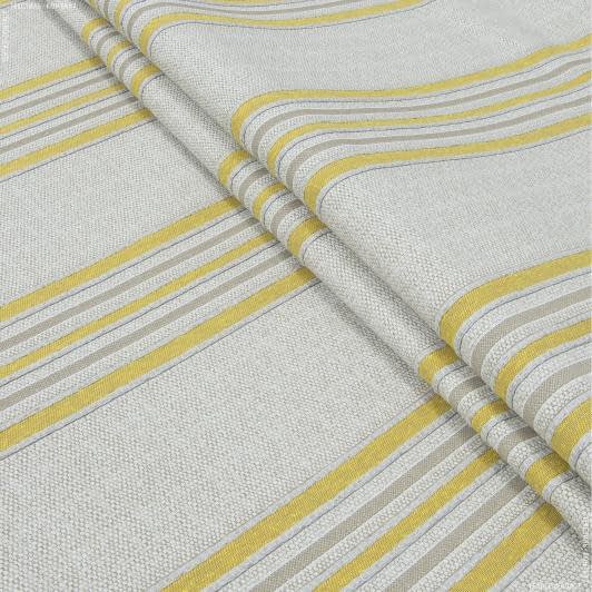 Ткани портьерные ткани - Жаккард Лориан /LORIAN рогожка бежевая  полоса желтая