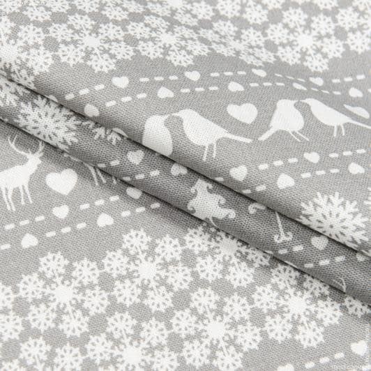 Тканини бавовна - Декоративна новорічна тканина Сніжинки фон сірий СТОК