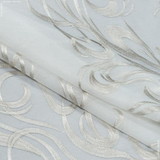Ткани для тюли - Тюль вышивка Агаста молочный, серый с утяжелителем купон