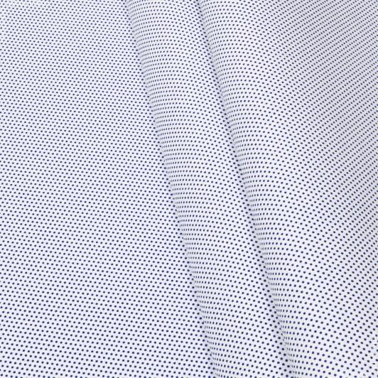 Ткани для детской одежды - Экокоттон ася горошки т.синий, фон белый