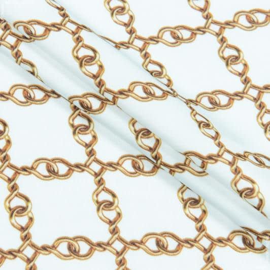 Тканини для суконь - Шовк віскозний DiGi золотий ланцюг на білому