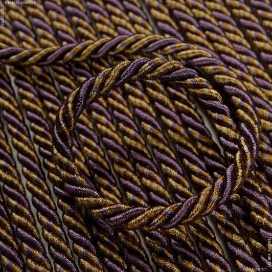 Тканини фурнітура для декора - Декоративний шнур тонкий, глянцевий d=8 мм старе золото, бузковий