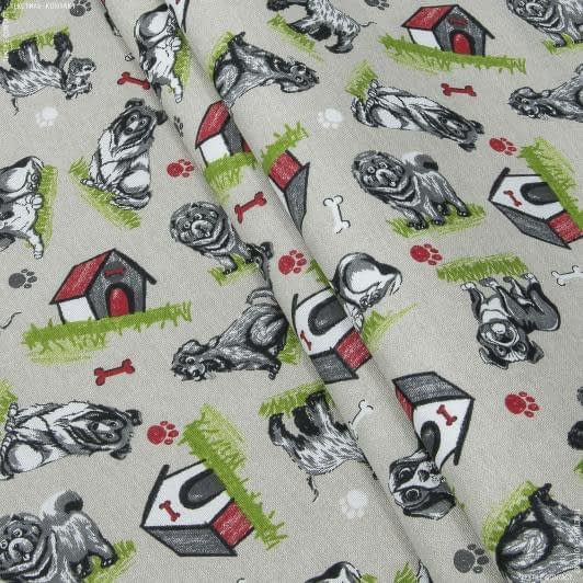 Ткани портьерные ткани - Декоративная ткань лонета Биагл собачки серый