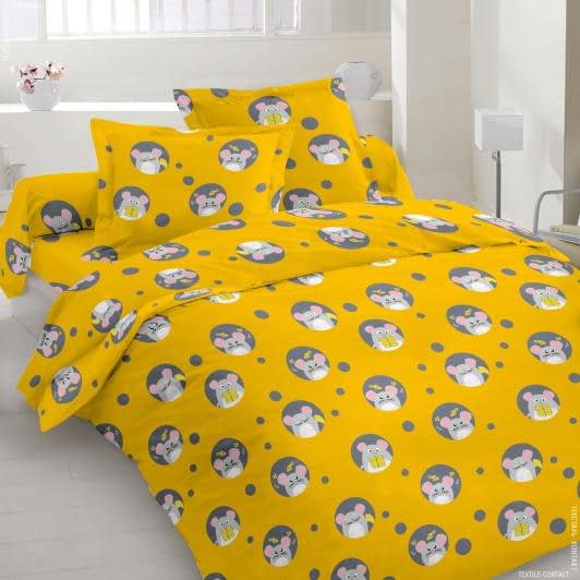 Ткани для детского постельного белья - Бязь набивная ГОЛД DW детская мышенята желтый