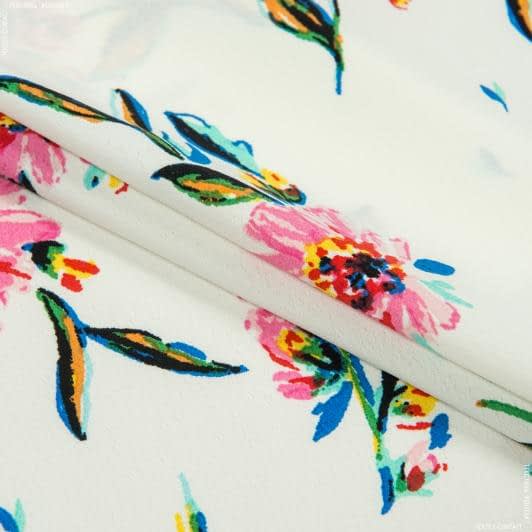 Тканини для суконь - Платтяний креп morrocaine принт квіти на молочному
