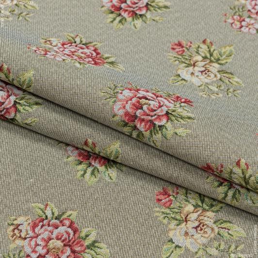 Тканини для декору - Жакард Блом квіти дрібні фон сірий