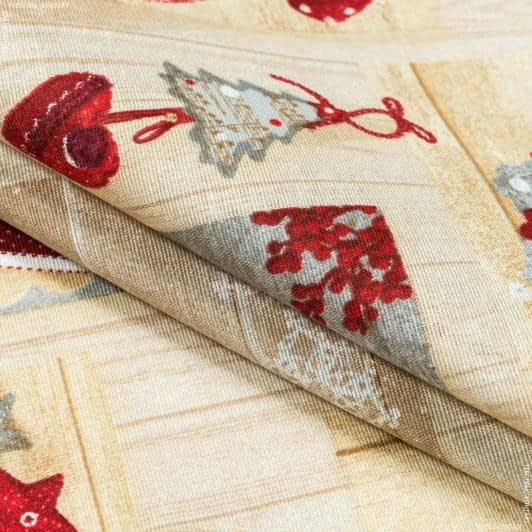 Тканини для декоративних подушок - Декоративна новорічна тканина лонета листівки