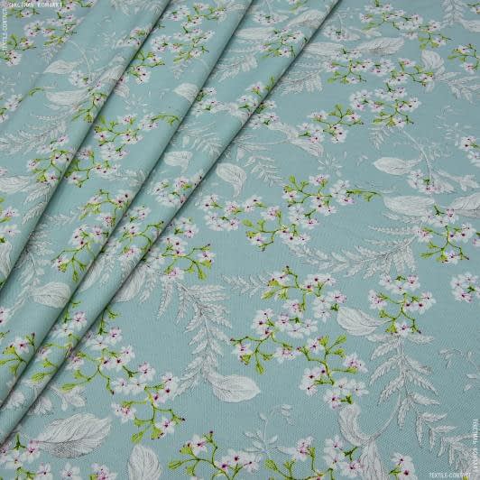 Ткани для пэчворка - Декоративная ткань панама Адель/ADELE цветы мелкие фон лазурь