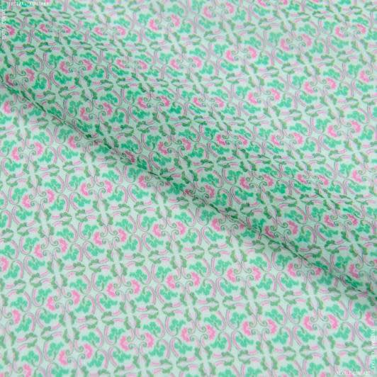 Тканини для блузок - Шифон креп ARONIA орнамент салатовий/малиновий