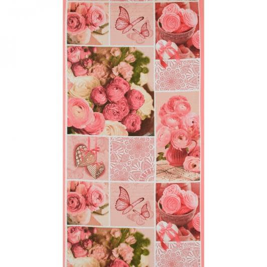 Ткани хлопок - Ткань полотенечная вафельная набивная розы розовый