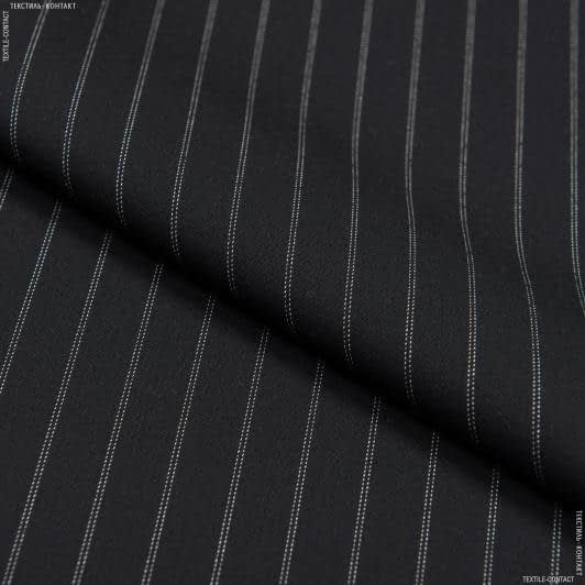 Тканини для піджаків - Костюмна STAN чорна у подвійну білу смужку