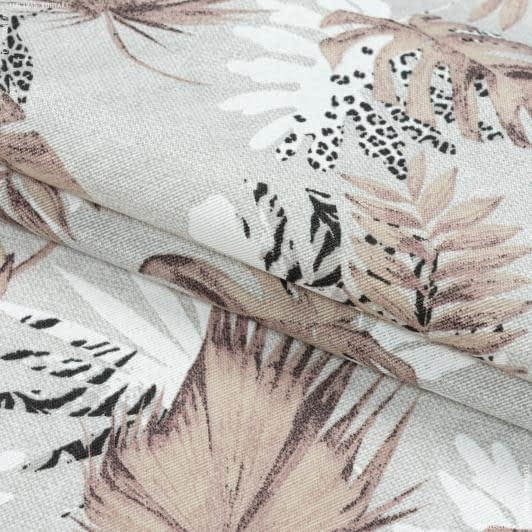 Ткани портьерные ткани - Декоративная ткань Селва /SELVA  мелкий лист  т.бежевый