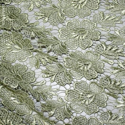 Ткани волокнина - Гипюр ришелье цветок св/оливковый
