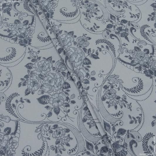 Тканини для портьєр - Жакард Полді квіти сірий графіт фон сірий
