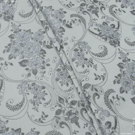 Тканини для декору - Жакард Полді квіти т.сірі фон св.сірий