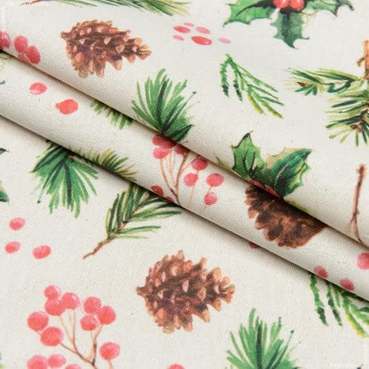 Ткани для декоративных подушек - Декоративная новогодняя ткань ЧЕМПС/CHAMPS шишки и ель (Recycle)