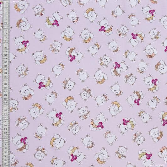 Тканини для дитячого одягу - Екокотон коді  ведмедики тон рожевий