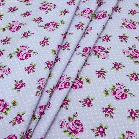 Ткани для пэчворка - Декоративная ткань лонета Кемайл розочки розовые, фон мальва