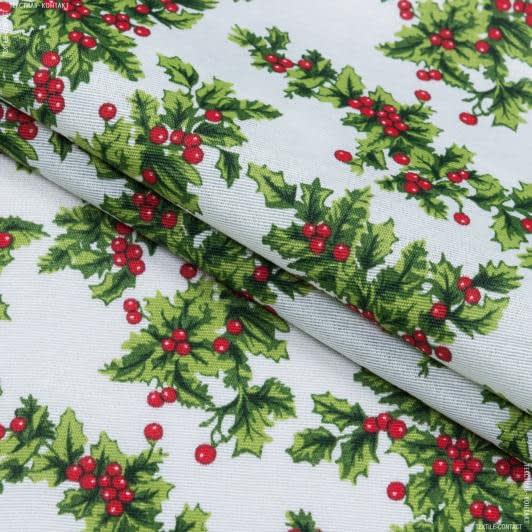 Тканини бавовняні сумішеві - Новорічна тканина лонета Мегіс зелений
