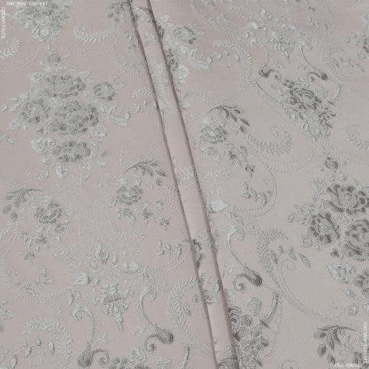 Тканини портьєрні тканини - Жакард Полді квіти сірі фон св.конюшина
