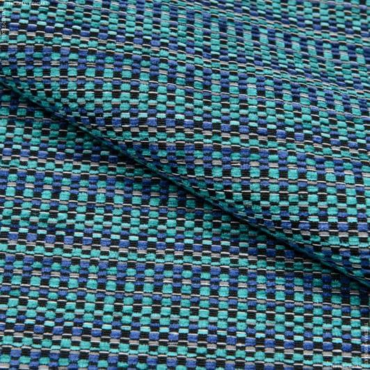 Ткани для мебели - Шенилл рогожка  БЕРНА/BERNA  бирюза,синий,черный