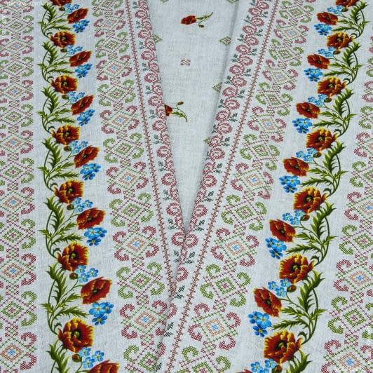 Ткани для скатертей - Ткань скатертная рогожка 100% хб маки на сером