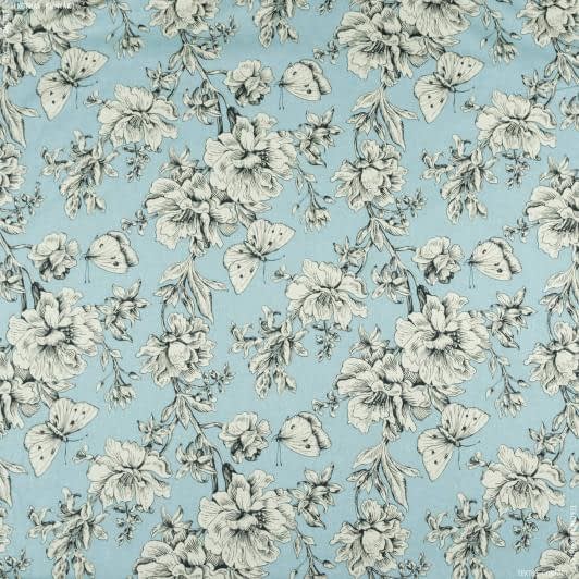 Тканини портьєрні тканини - Декор мєдічі квіти метелики сіро-блакитний