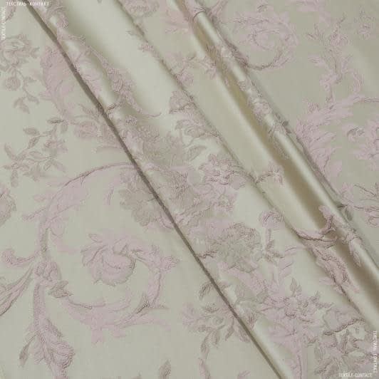 Ткани портьерные ткани - Портьерная ткань валери фон беж,цветы розовый 