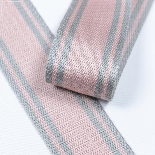 Ткани для декора - Тесьма двухлицевая полоса Раяс розовый, серый 48 мм (25м)