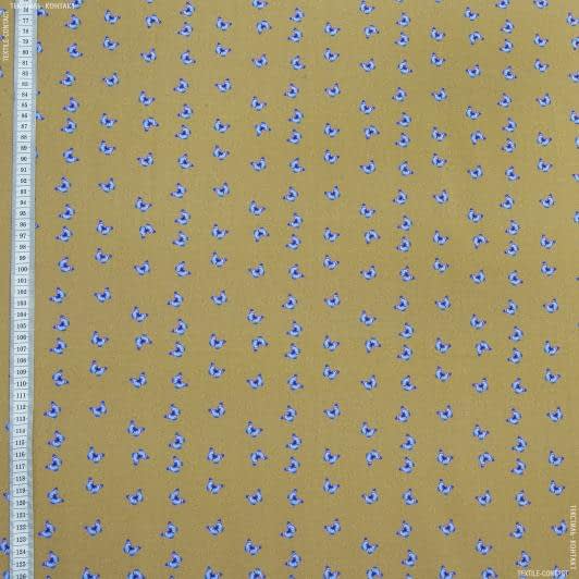 Ткани для детской одежды - Экокоттон бабочки фон синий жёлто-горчич