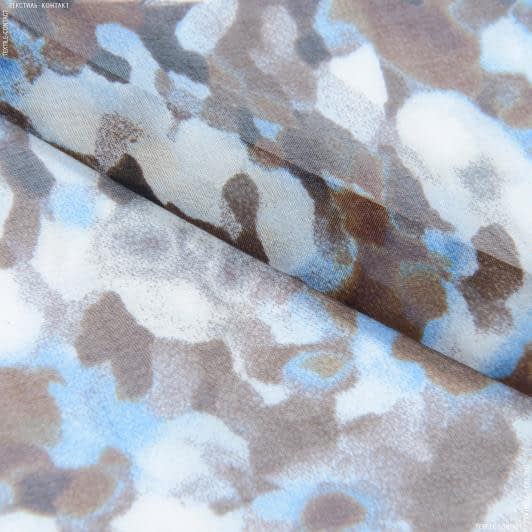 Тканини для блузок - Шифон принт камінці блакитні, коричневі, чорні на білому